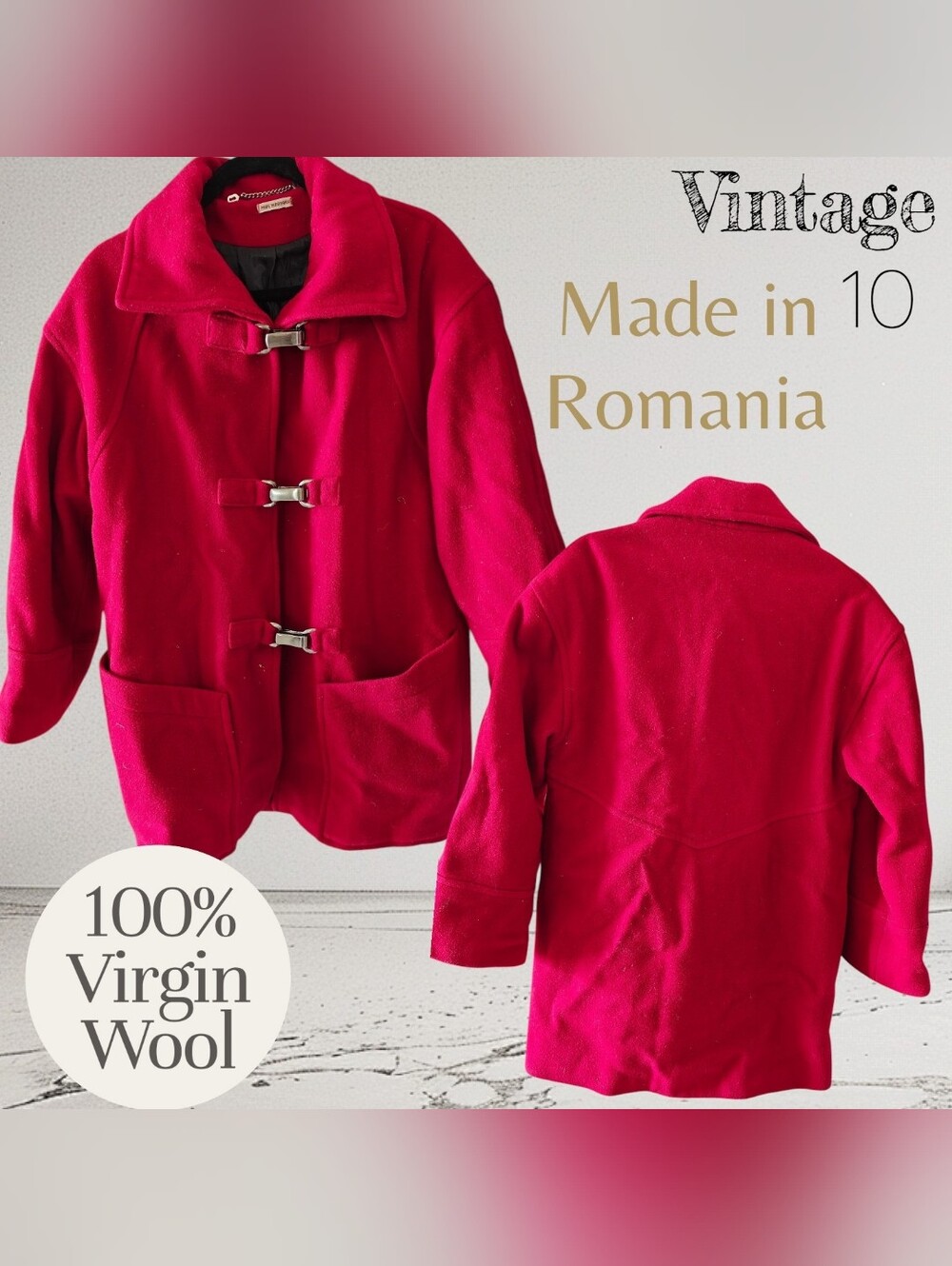Vintage Women's Virgin Wool Toggle Pea Coat in Red ♥️